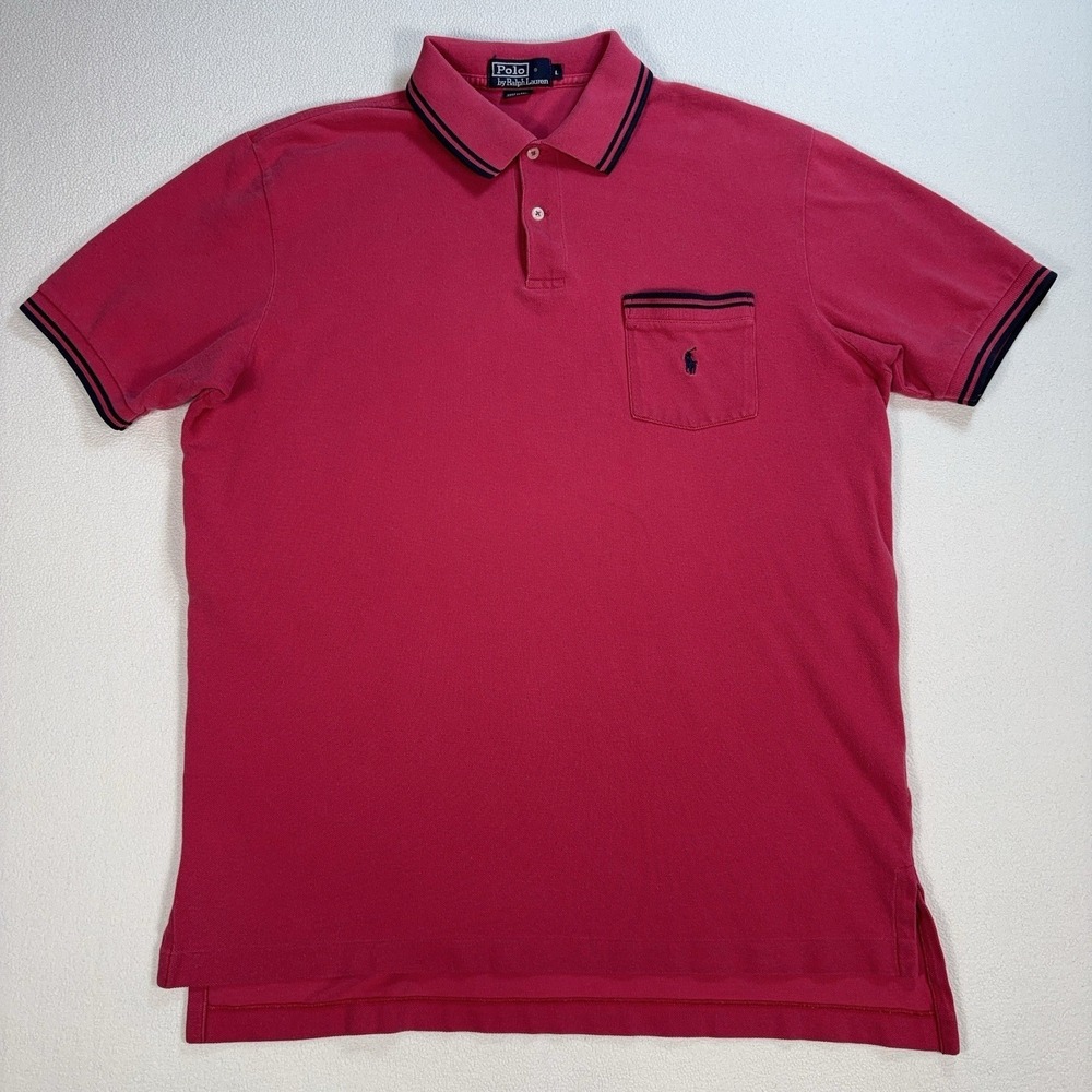 Polo Ralph Lauren Pocket Polo Men's L Pink Pony 100% Cotton Shirt‎ *HOLE
